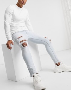 Светло-голубые рваные супероблегающие джинсы Bershka-Синий