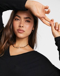 Черный топ в стиле oversized с V-образным вырезом ASOS DESIGN