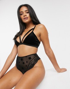 Трусы с завышенной талией и набивкой флок ASOS DESIGN-Черный