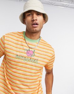 Свободная полосатая футболка с вышивкой "Day Social" ASOS-Мульти