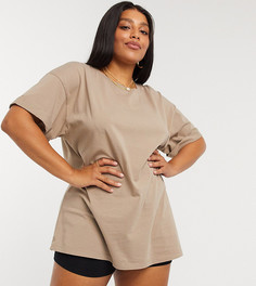 Серо-бежевая свободная футболка от комплекта ASOS DESIGN Curve-Бежевый