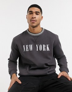Темно-серый свитшот с надписью "New York" и окантовкой New Look