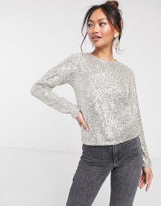 Серебристый лонгслив с пайетками ASOS DESIGN-Золотой