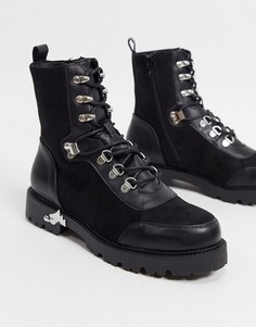 Черные походные ботинки на шнуровке с отделкой ASOS DESIGN-Черный