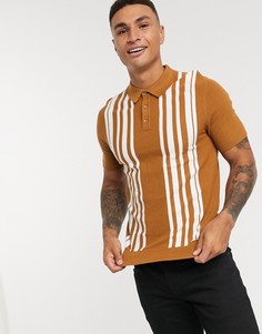Поло табачного цвета со светло-бежевыми полосками Burton Menswear-Коричневый