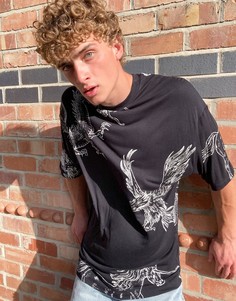 Длинная футболка в стиле oversized с принтом ASOS DESIGN-Черный