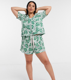 Пижама с зеленым пальмовым принтом New Look Curve-Зеленый