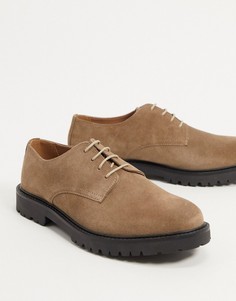 Серо-коричневые замшевые туфли со шнуровкой на массивной подошве H by Hudson-Коричневый