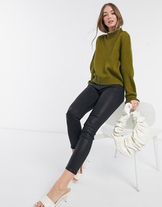 Джемпер хаки с искусственным жемчугом Vero Moda-Зеленый