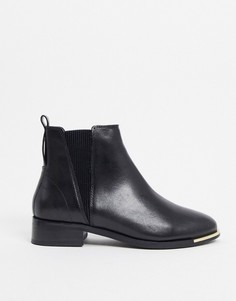 Кожаные ботинки челси с металлической вставкой на носке River Island-Черный
