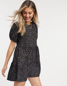 Черное свободное ярусное платье мини с цветочным принтом ASOS DESIGN-Черный