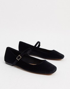 Черные бархатные балетки Мэри Джейн ASOS DESIGN-Черный