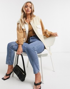 Светло-коричневая рубашка с контрастными вставками Missguided-Светло-коричневый