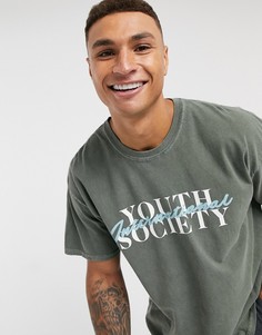 Футболка хаки с принтом New Look-Зеленый