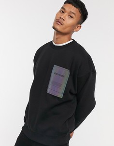 Черный свитшот в стиле oversized с переливающейся нашивкой Religion