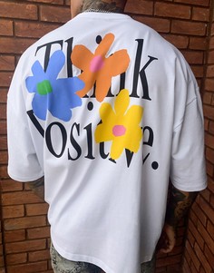 Oversized-футболка с принтом "Think Positive" на спине ASOS DESIGN-Белый