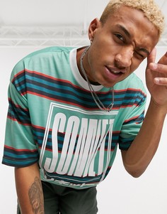 Футболка в стиле oversized в полоску с крупной надписью на груди ASOS DESIGN-Мульти