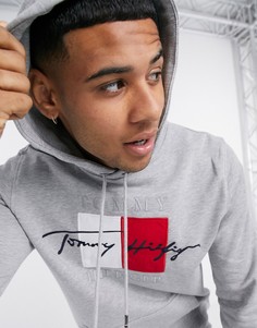 Худи из меланжа серого цвета с логотипом Tommy Hilfiger-Серый