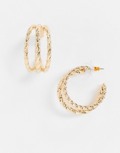 Золотистые трехрядные серьги-кольца ASOS DESIGN-Золотой