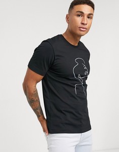 Черная футболка с принтом-наброском в виде лица Topman-Черный