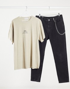Светло-бежевая футболка с принтом "Paris" Topman-Светло-бежевый