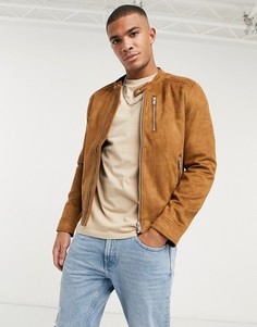 Светло-коричневый бомбер из искусственной замши Bershka