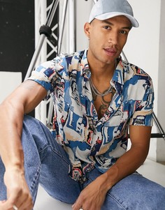 Рубашка с принтом Bershka-Синий