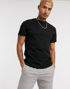 Черная футболка с круглым вырезом и отворотами на рукавах ASOS DESIGN-Черный