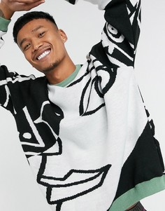 Трикотажный oversized-джемпер с изображением лица ASOS DESIGN-Черный