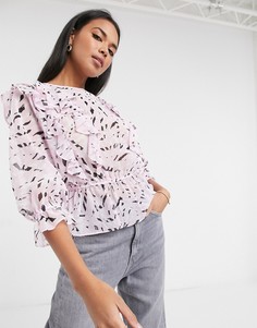 Розовая блузка с зебровым принтом и оборками River Island-Розовый