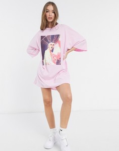 Розовое платье-футболка в стиле oversized с принтом ASOS DESIGN-Розовый