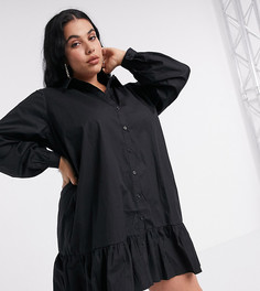 Черное платье-рубашка на пуговицах с вышивкой Missguided Plus-Черный