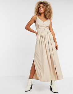 Светло-коричневое свободное платье с бретелями на завязках Vila-Светло-коричневый