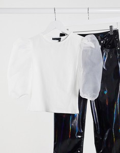 Белая футболка из органзы с объемными рукавами ASOS DESIGN-Белый