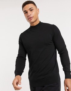 Черный джемпер из органического хлопка с высоким воротом Burton Menswear