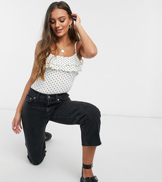 Боди в горошек с оборкой Miss Selfridge Petite-Черный