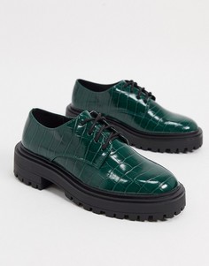 Зеленые туфли на плоской массивной подошве со шнуровкой ASOS DESIGN-Зеленый