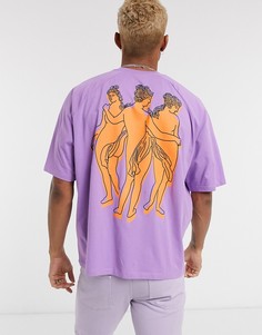 Свободная футболка из плотного трикотажа с принтом ASOS DESIGN-Фиолетовый