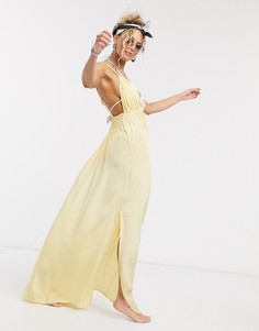 Золотистое пляжное платье макси с V-образным вырезом ASOS DESIGN-Желтый