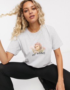 Футболка в стиле oversized с надписью "No angel" New Girl-Серый