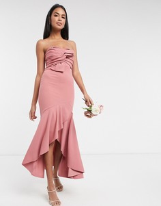 Розовое платье с годе и бантом Little Mistress bridesmaid-Розовый