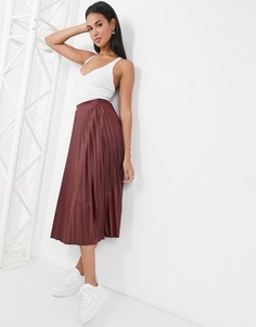 Бордовая юбка миди из искусственной кожи ASOS DESIGN-Бесцветный