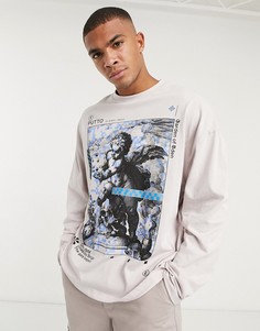 Футболка в стиле oversized с принтом ангела на груди ASOS DESIGN-Розовый