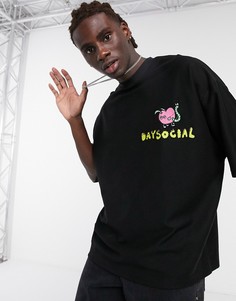 Черная oversized-футболка с принтом ASOS Day Social-Черный