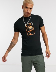 Черная футболка с принтом на груди ASOS DESIGN-Черный