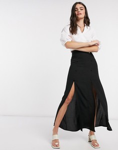 Черная юбка макси с разрезами ASOS DESIGN-Черный