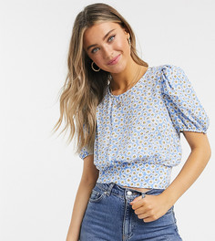 Голубая блузка с цветочным принтом и объемными рукавами Miss Selfridge-Мульти