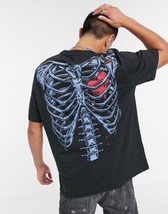 Черная футболка с принтом скелета и сердца AllSaints-Черный