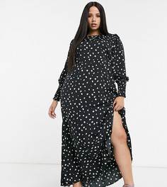Черное платье макси в горошек с широкими манжетами Vero Moda Curve-Мульти