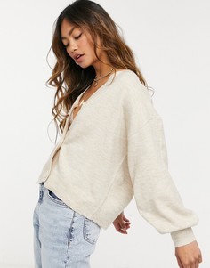Бежевый пушистый кардиган с пуговицами ASOS DESIGN